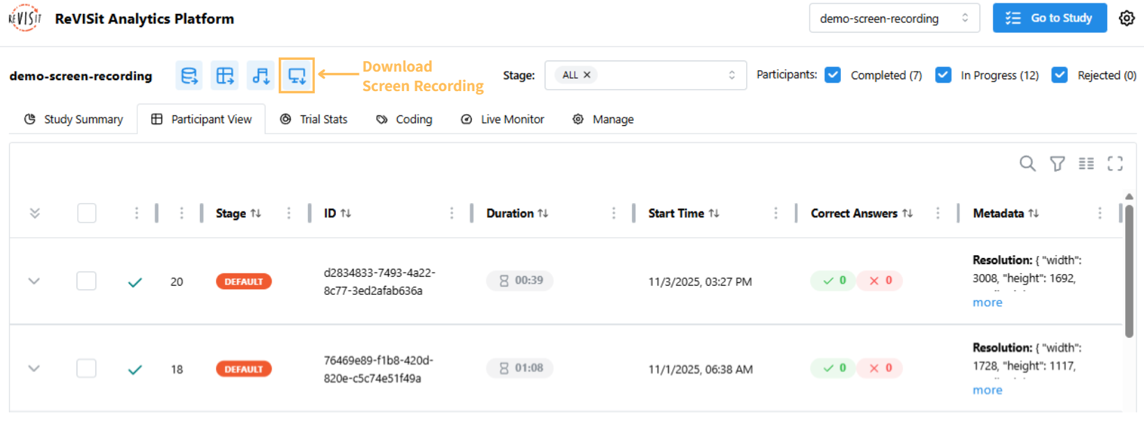 Download participants' screen recording
