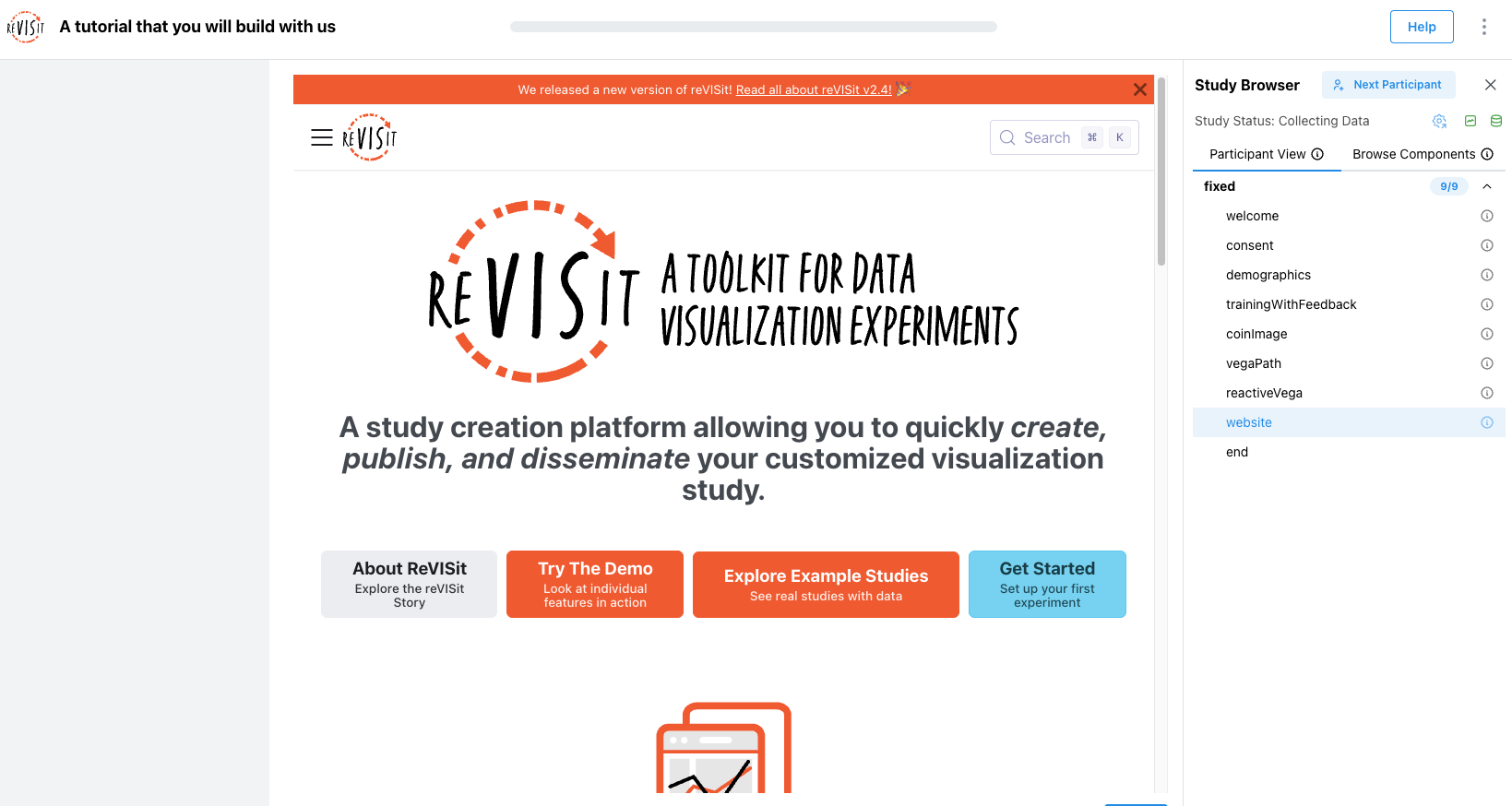 The tutorial study with the embedded website
