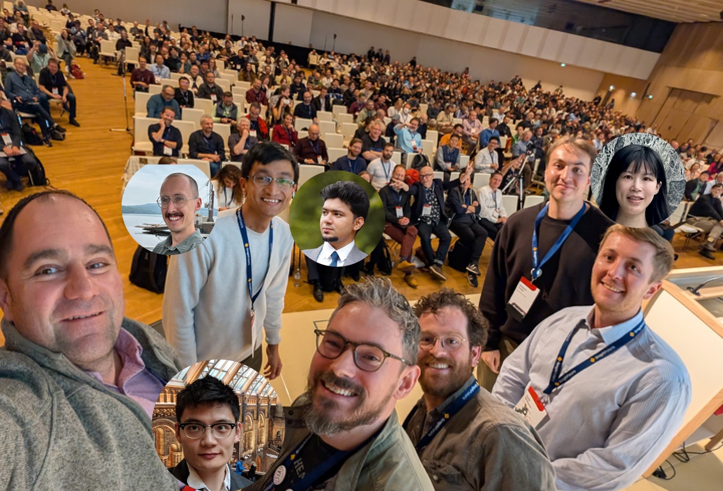 Selfie by the reVISit team on stage at IEEE VIS in Vienna after receiving the award.