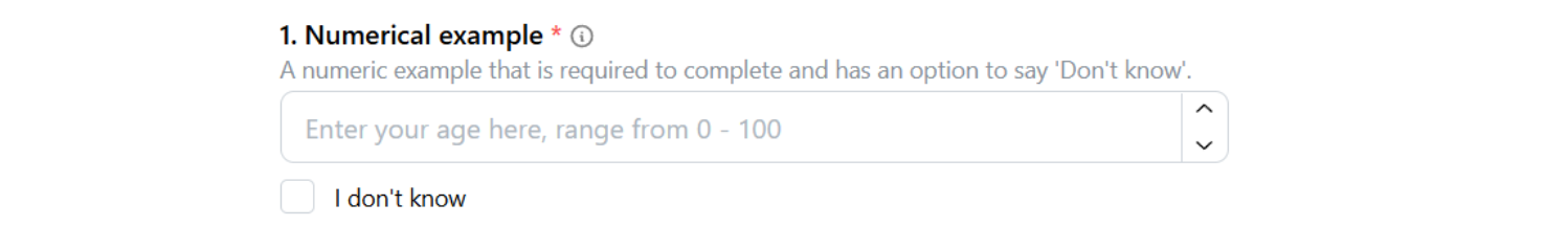 A numerical input example with a don't know option.