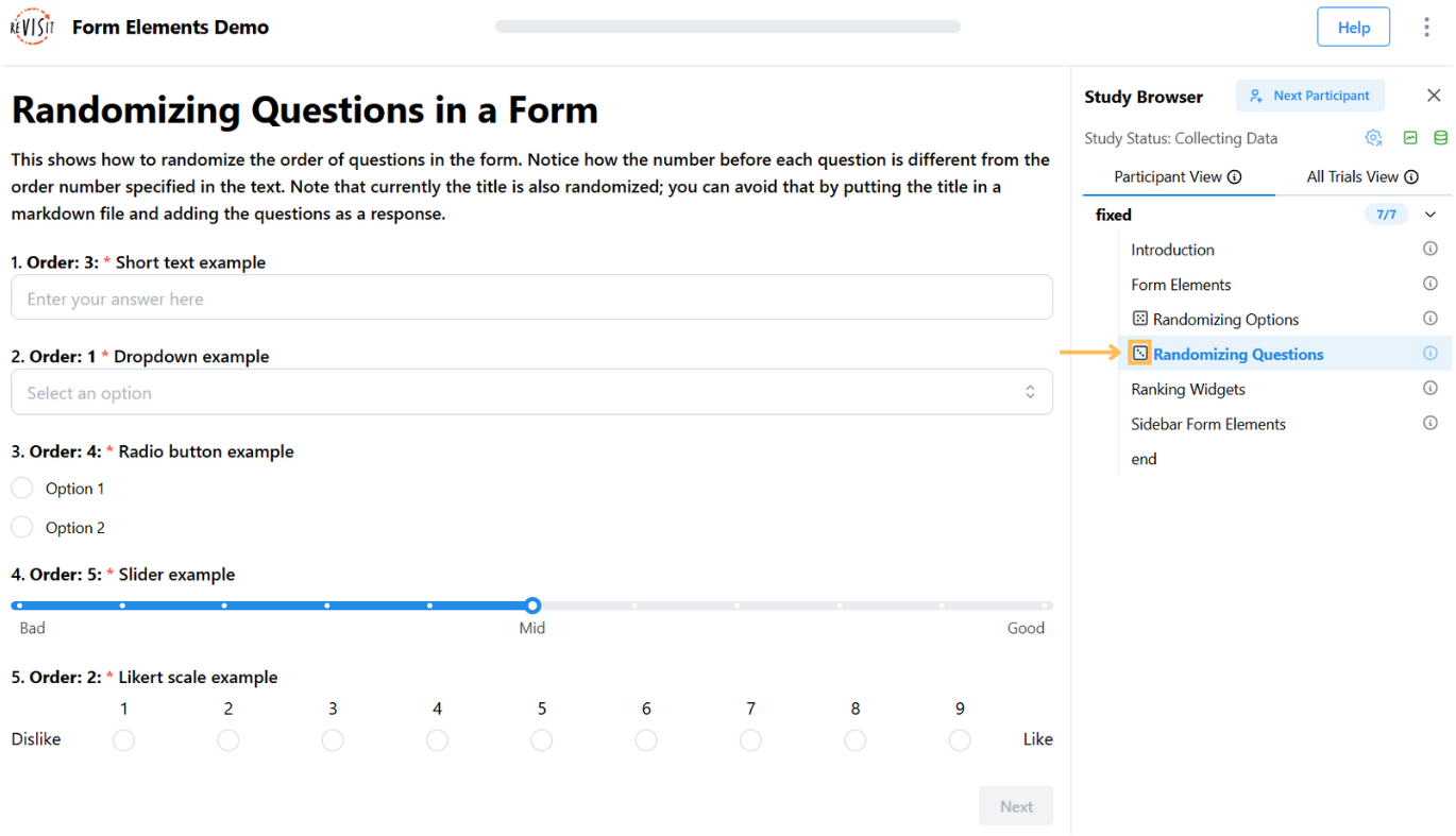 Randomization of form elements