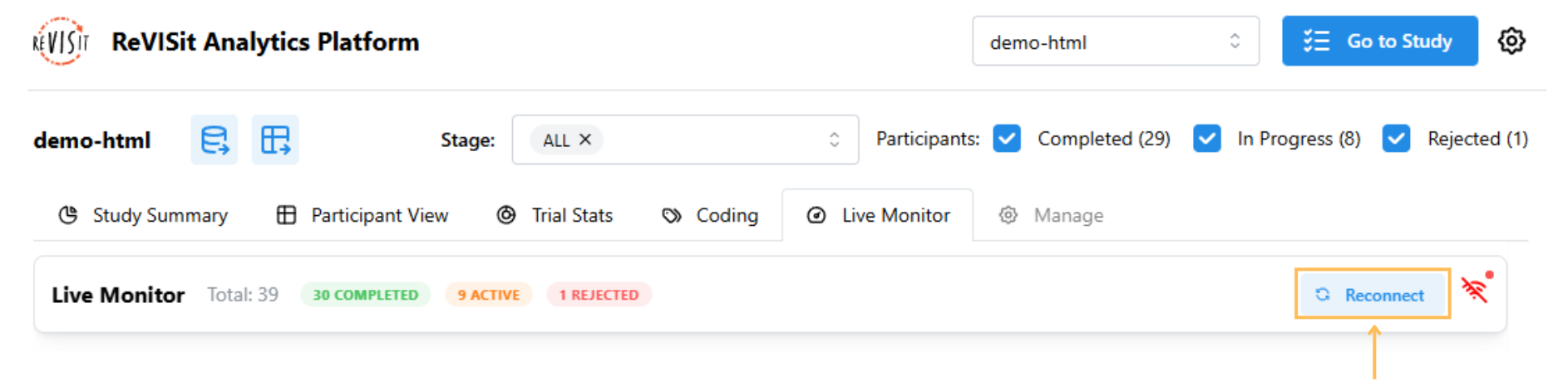 Live monitor reconnect