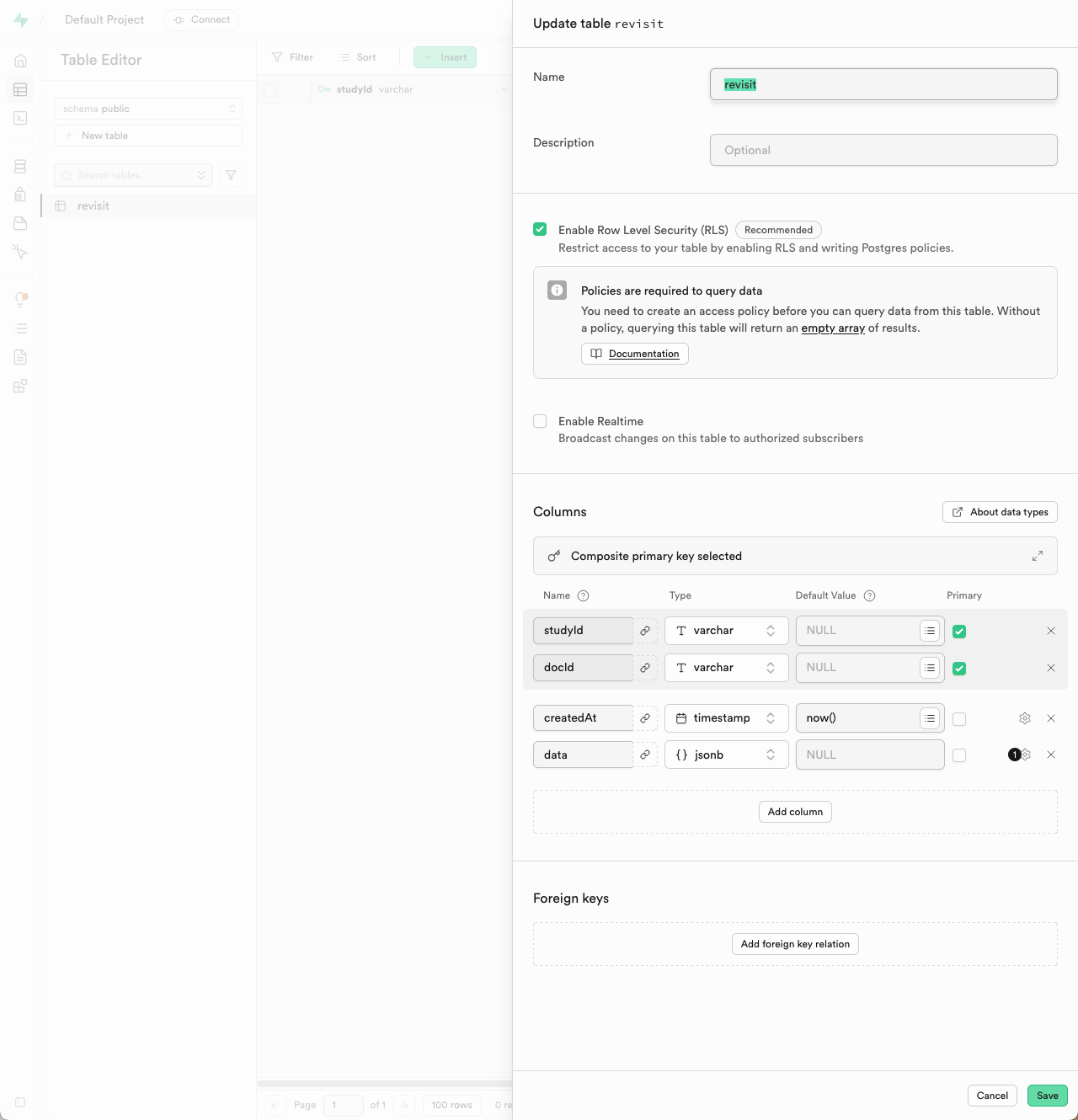 Configuring Supabase Home ReVISit